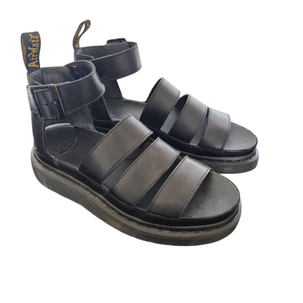 Dr. Martens Black Leather Strappy Platform Sandals